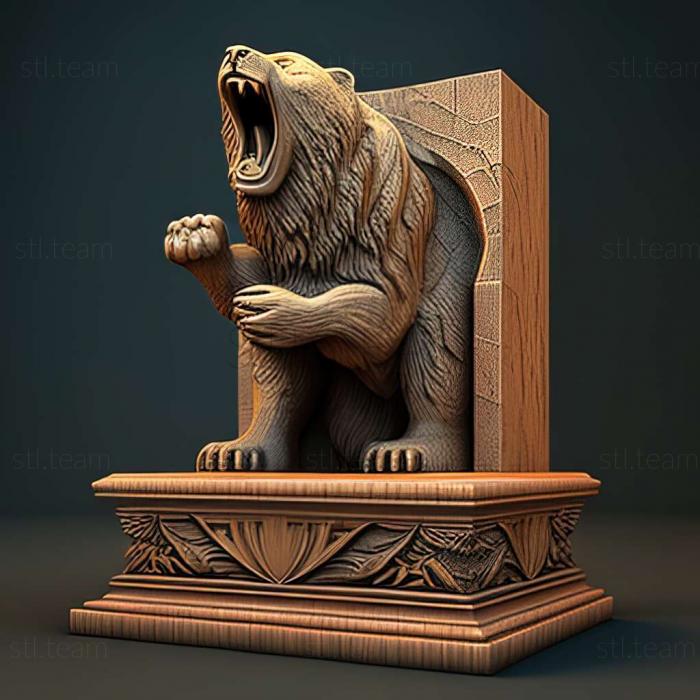 Animals aggressive bear on carved podium